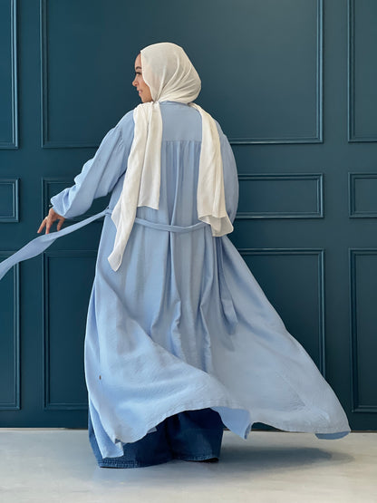 Linen Frills Dress - Light Blue