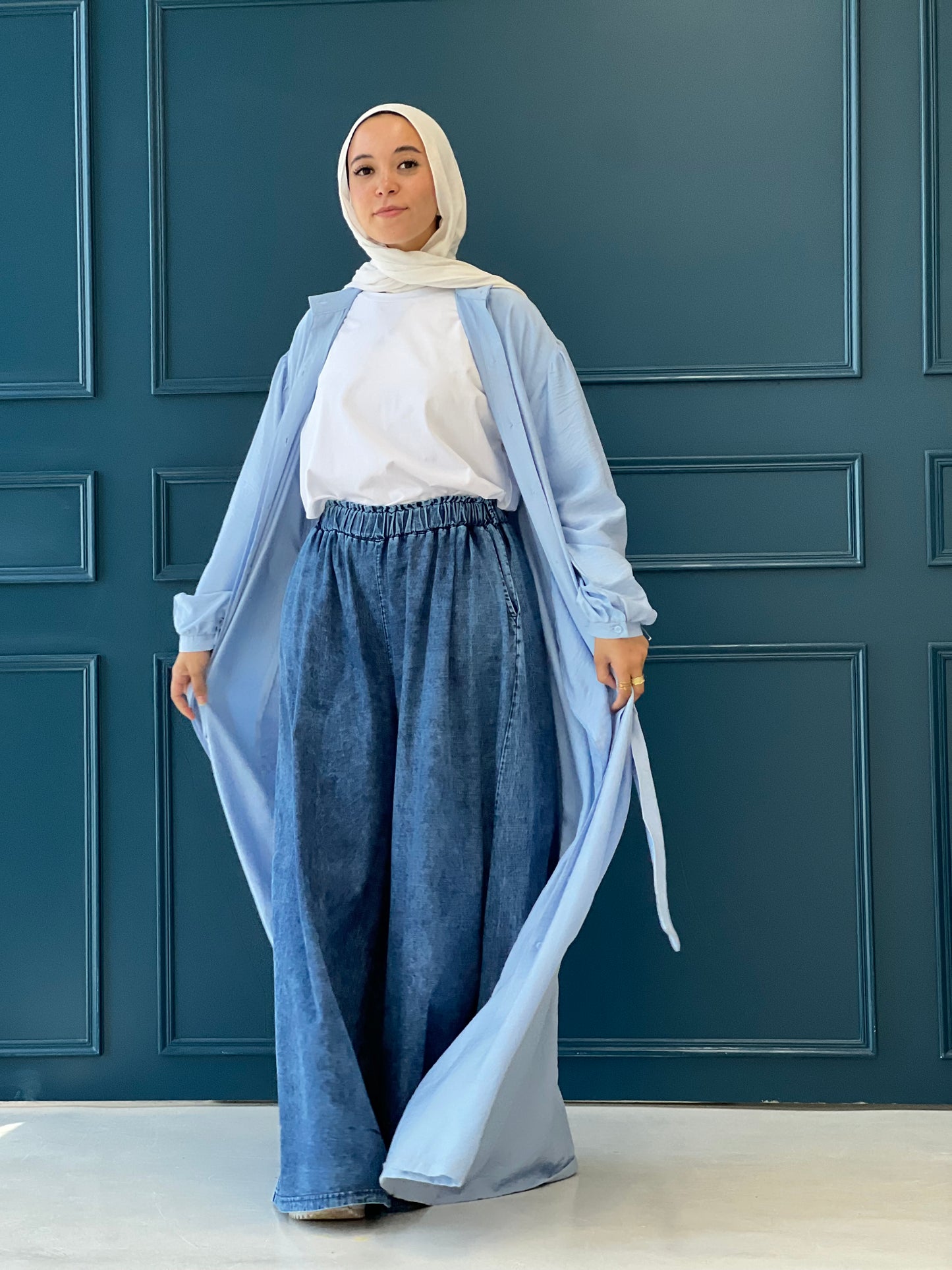 Linen Frills Dress - Light Blue