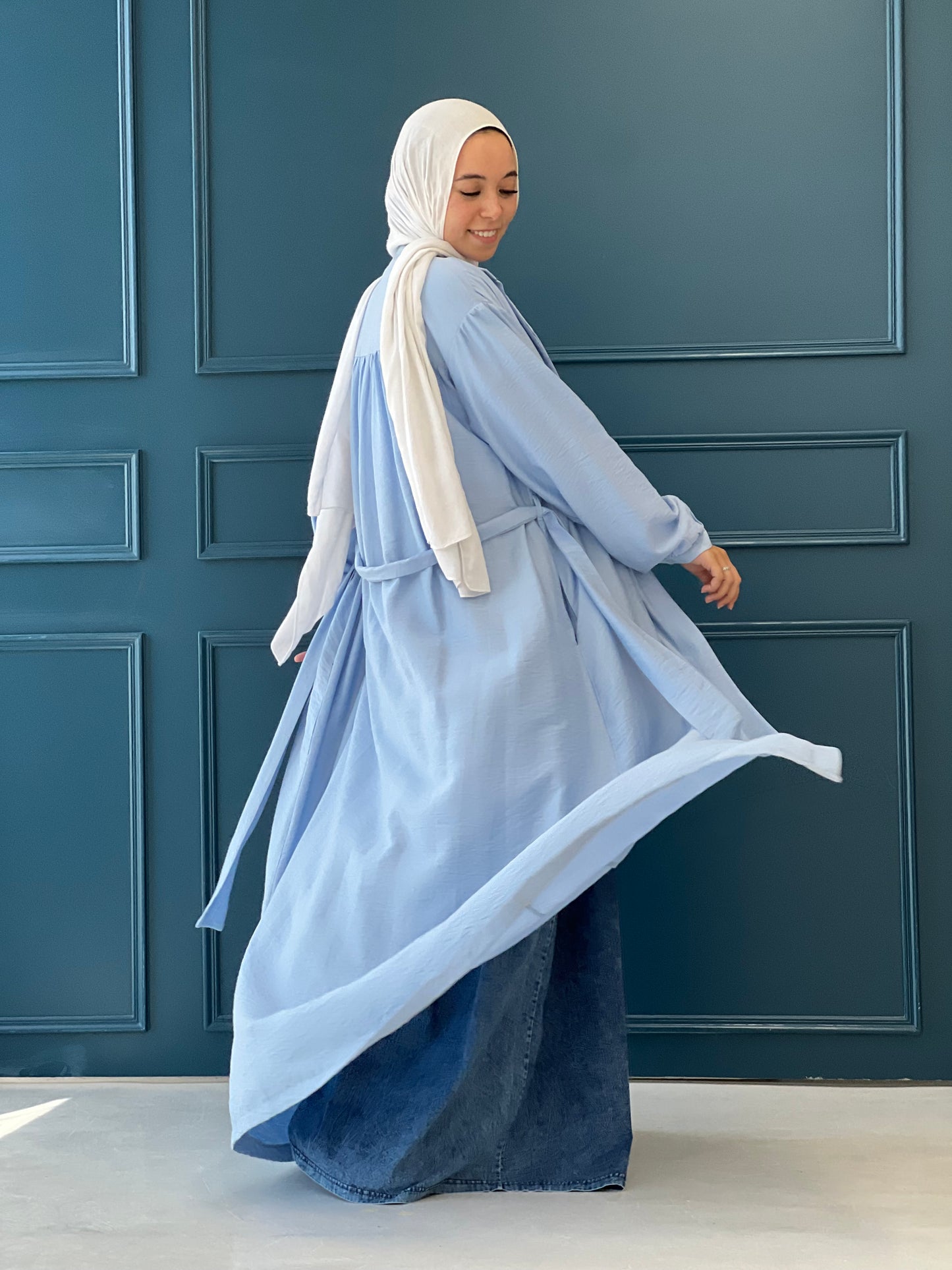 Linen Frills Dress - Light Blue