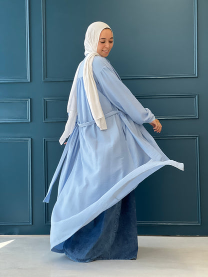 Linen Frills Dress - Light Blue