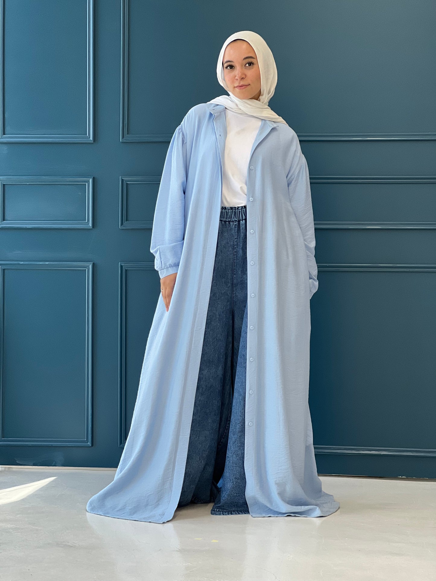 Linen Frills Dress - Light Blue