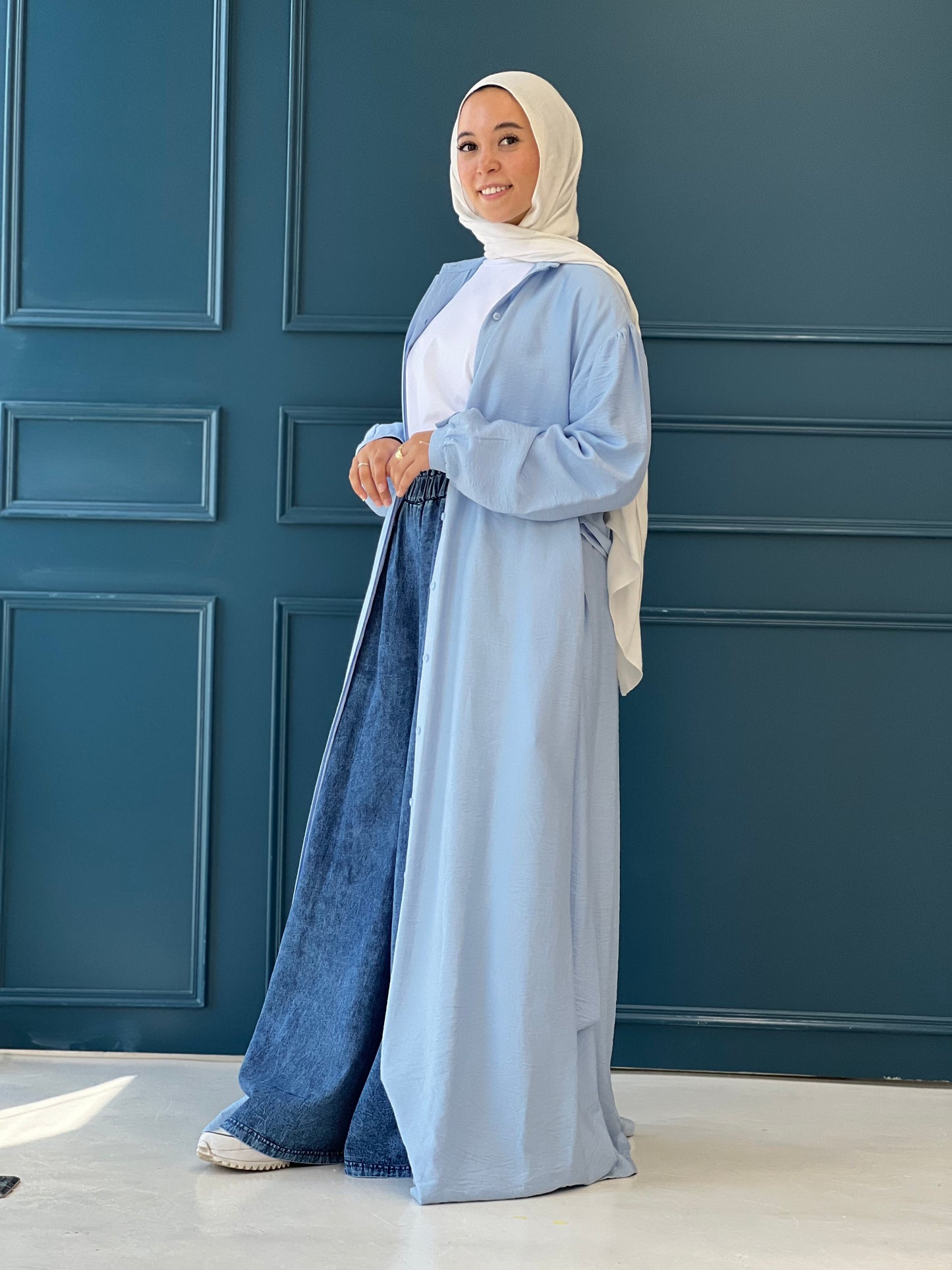 Linen Frills Dress - Light Blue