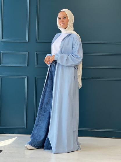 Linen Frills Dress - Light Blue