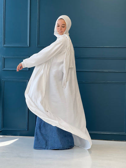 Linen Frills Dress - White