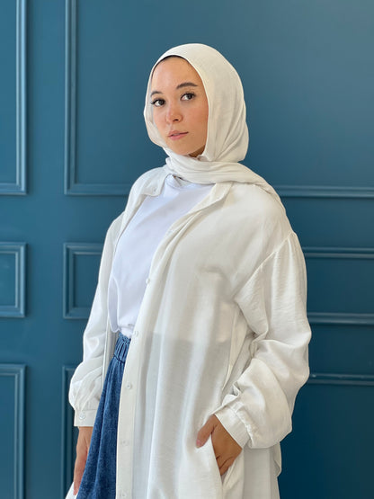 Linen Frills Dress - White