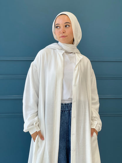 Linen Frills Dress - White