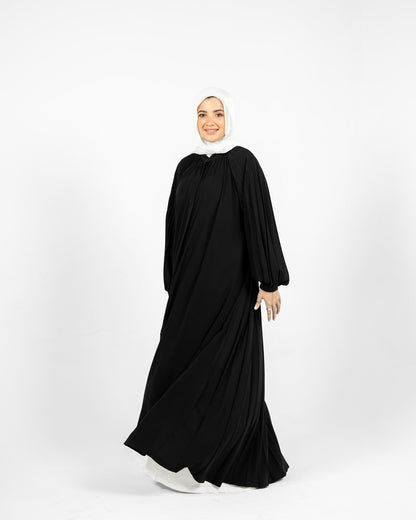 Pleated Abaya Dress - Black