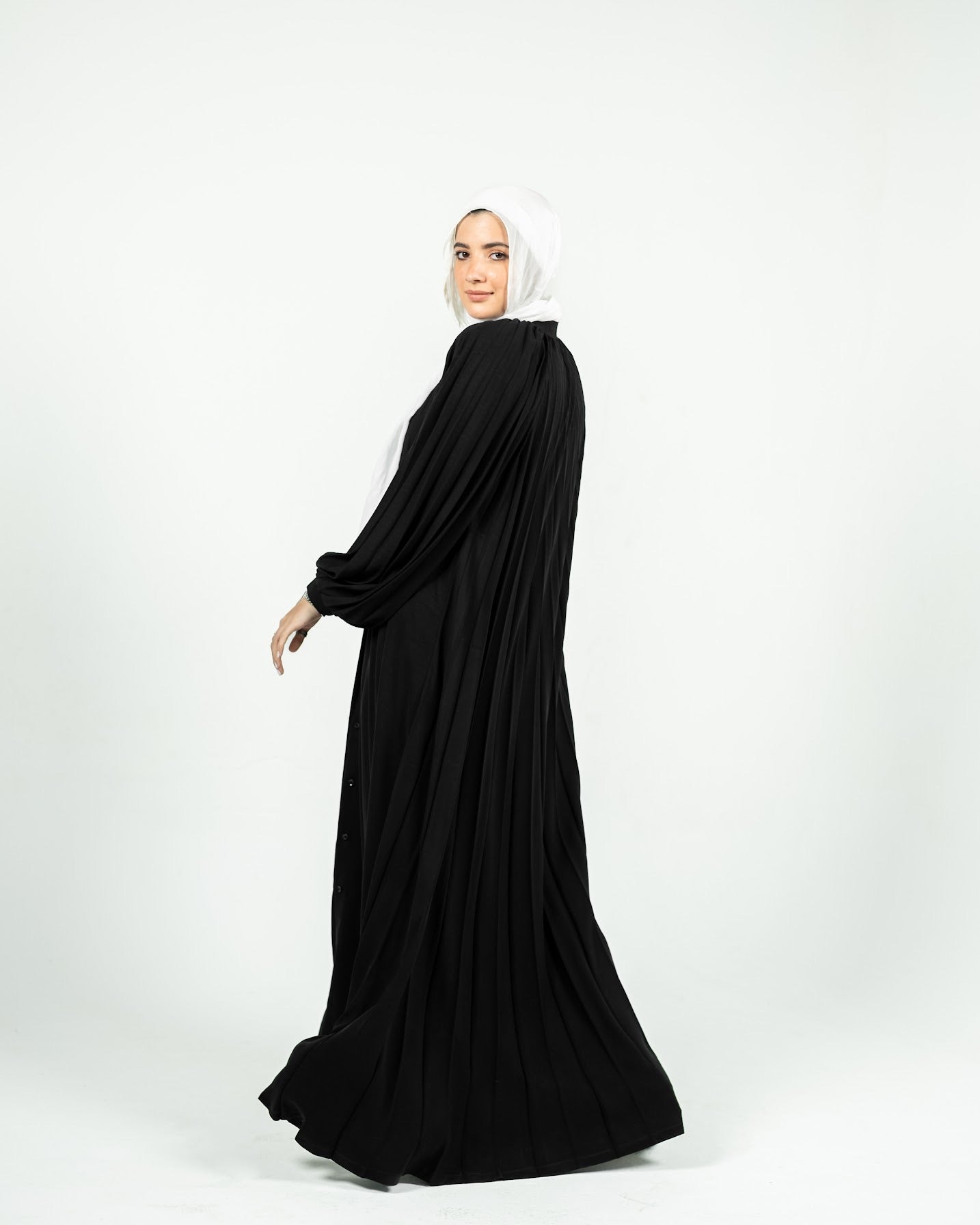 Pleated Abaya Dress - Black