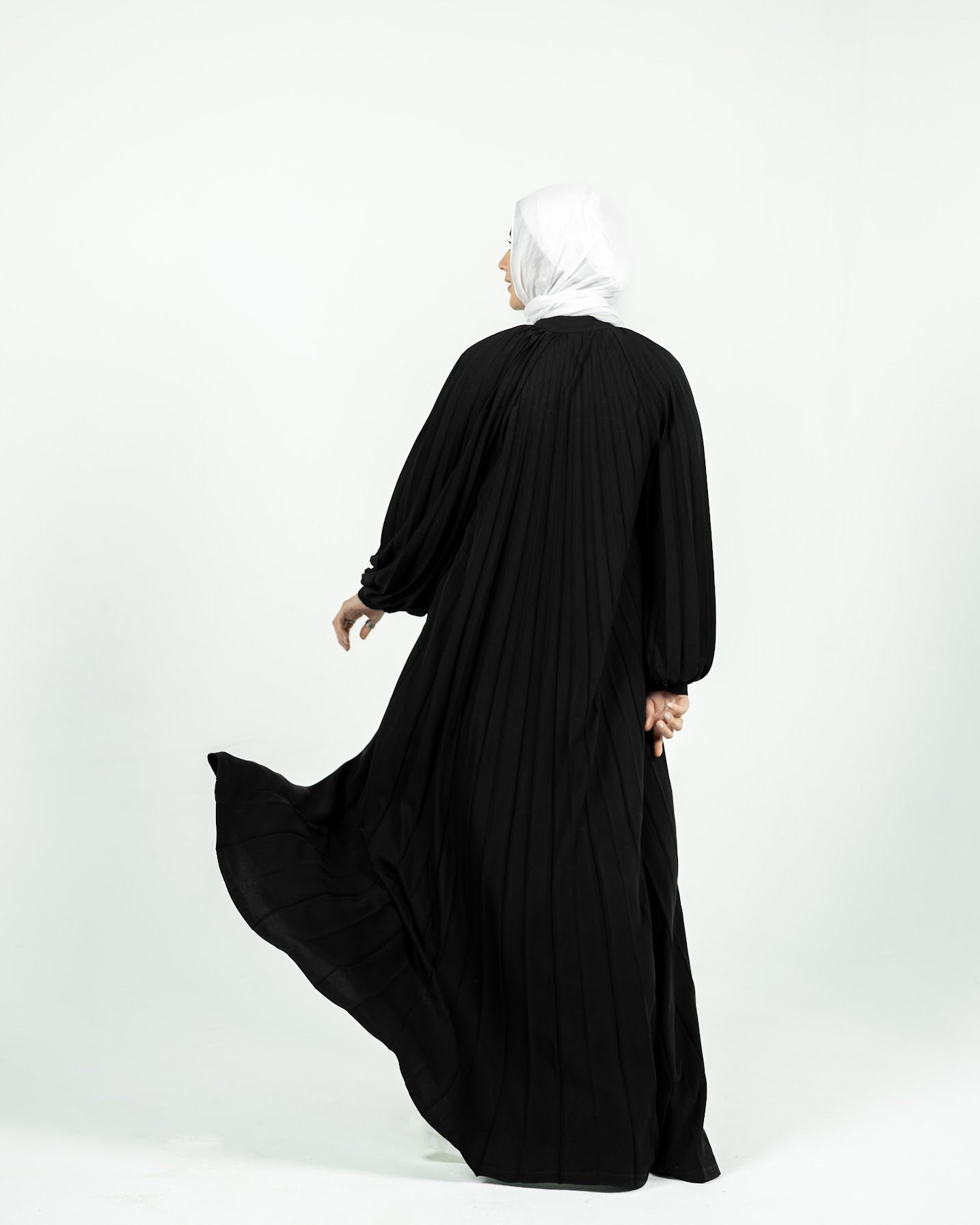 Pleated Abaya Dress - Black