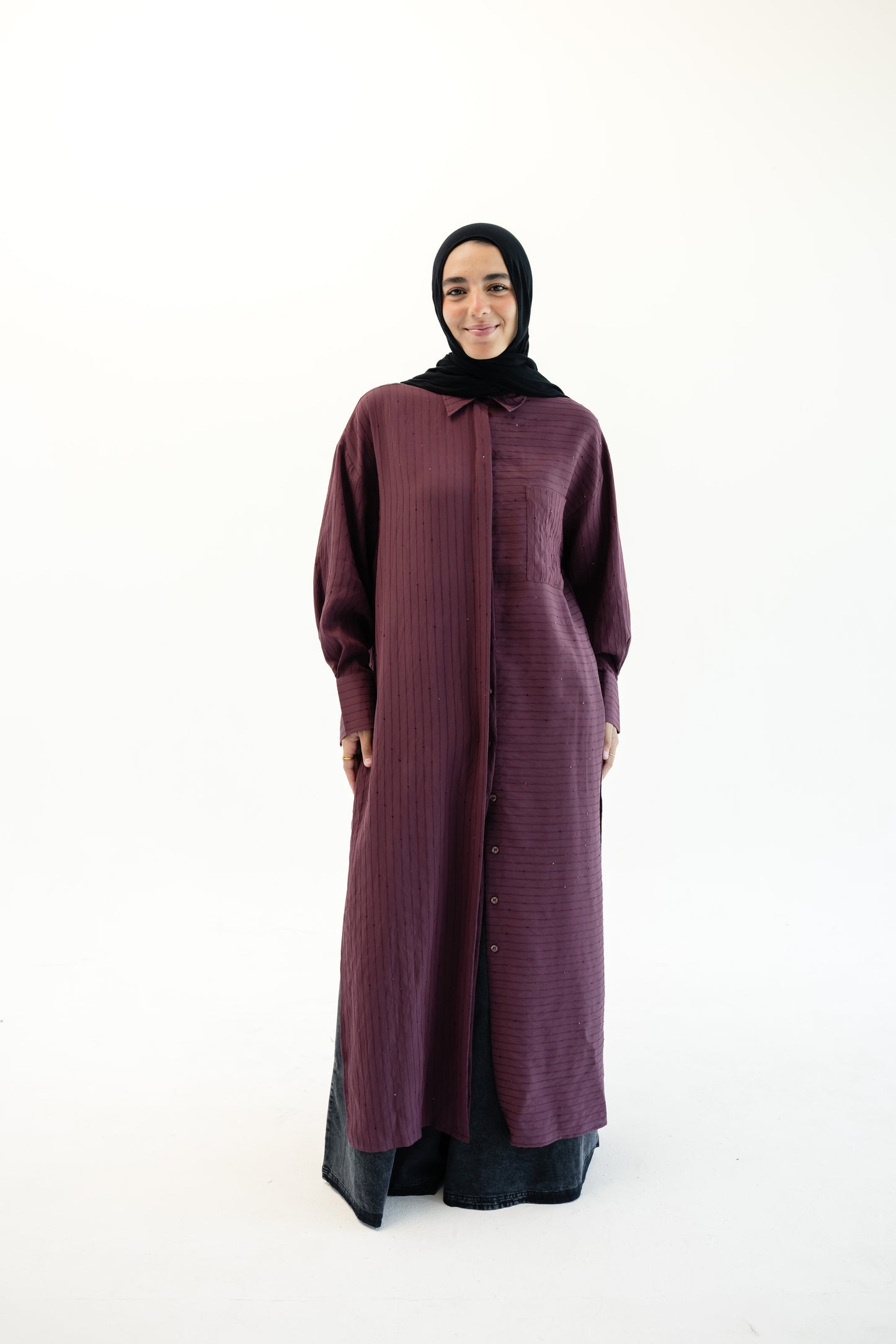 Lustre Lines Long Shirt - Burgundy