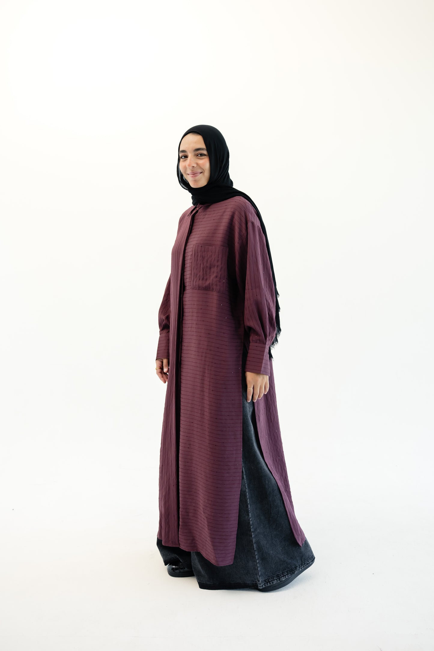 Lustre Lines Long Shirt - Burgundy