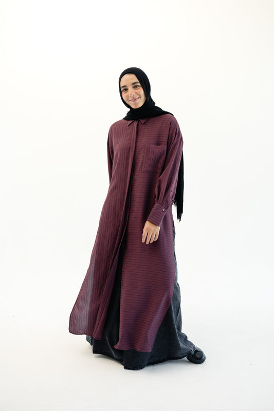 Lustre Lines Long Shirt - Burgundy