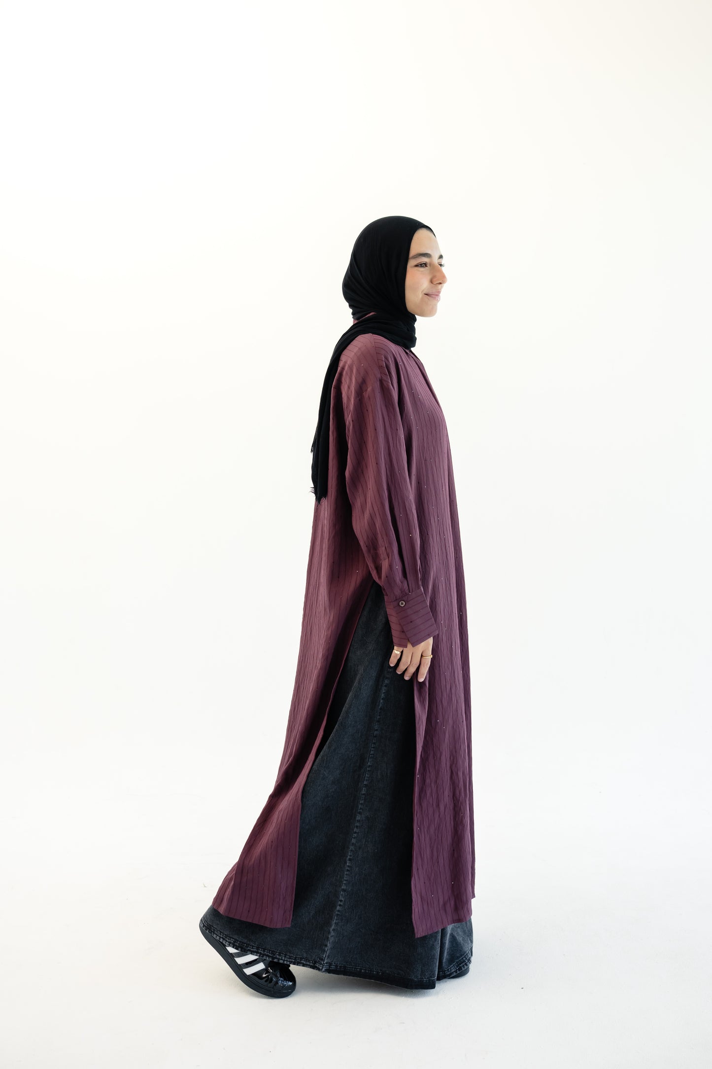 Lustre Lines Long Shirt - Burgundy