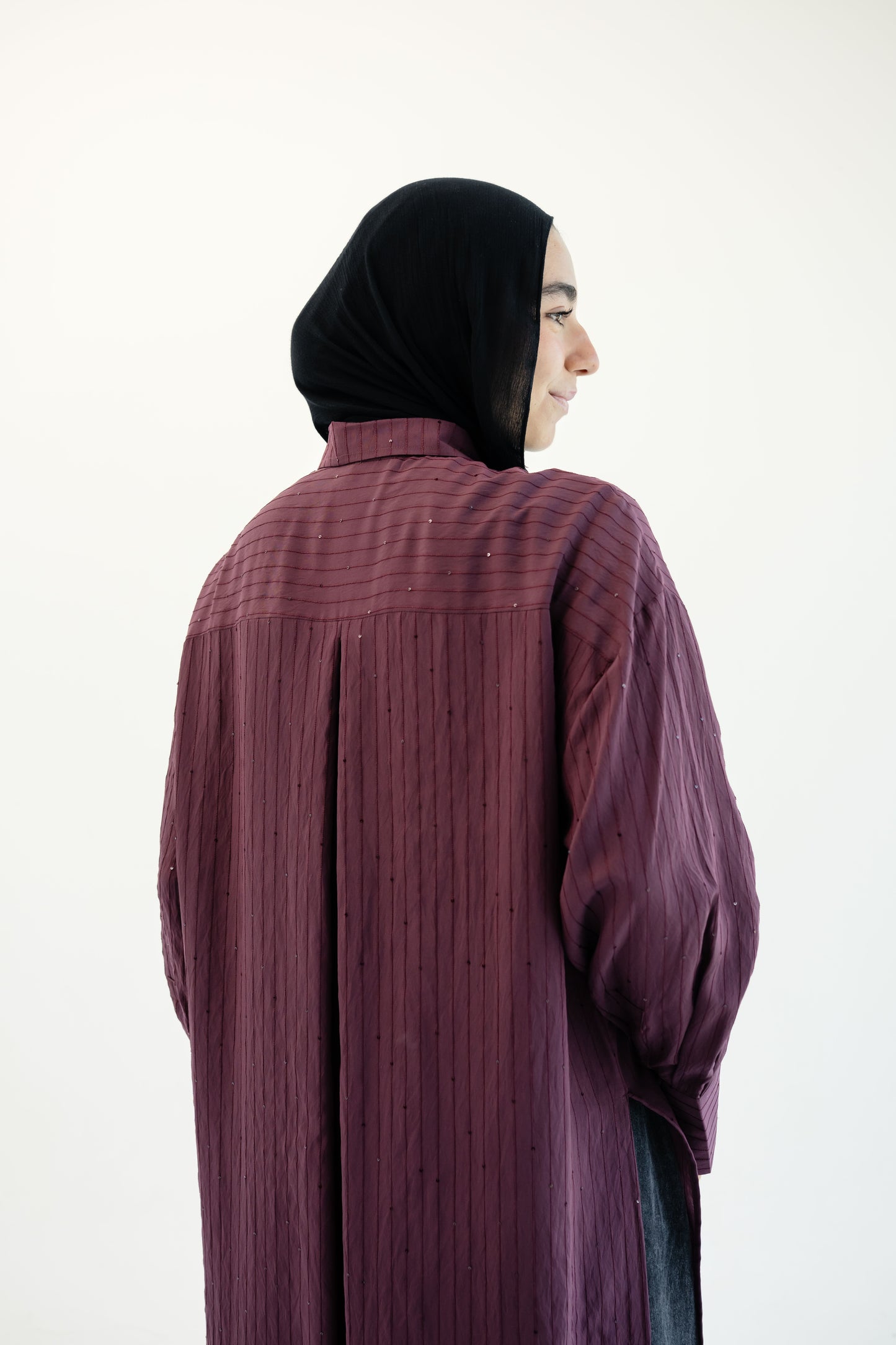 Lustre Lines Long Shirt - Burgundy