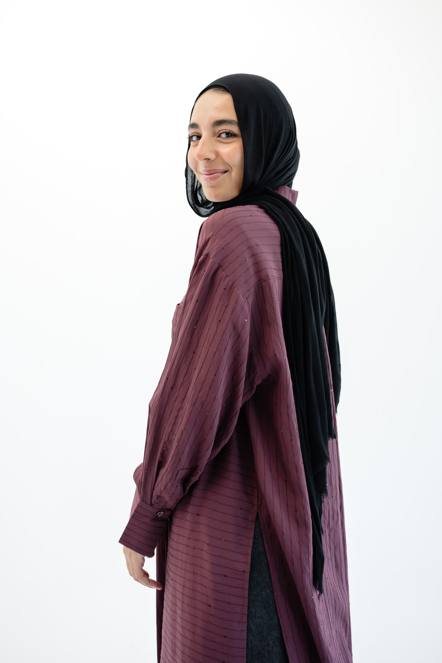 Lustre Lines Long Shirt - Burgundy