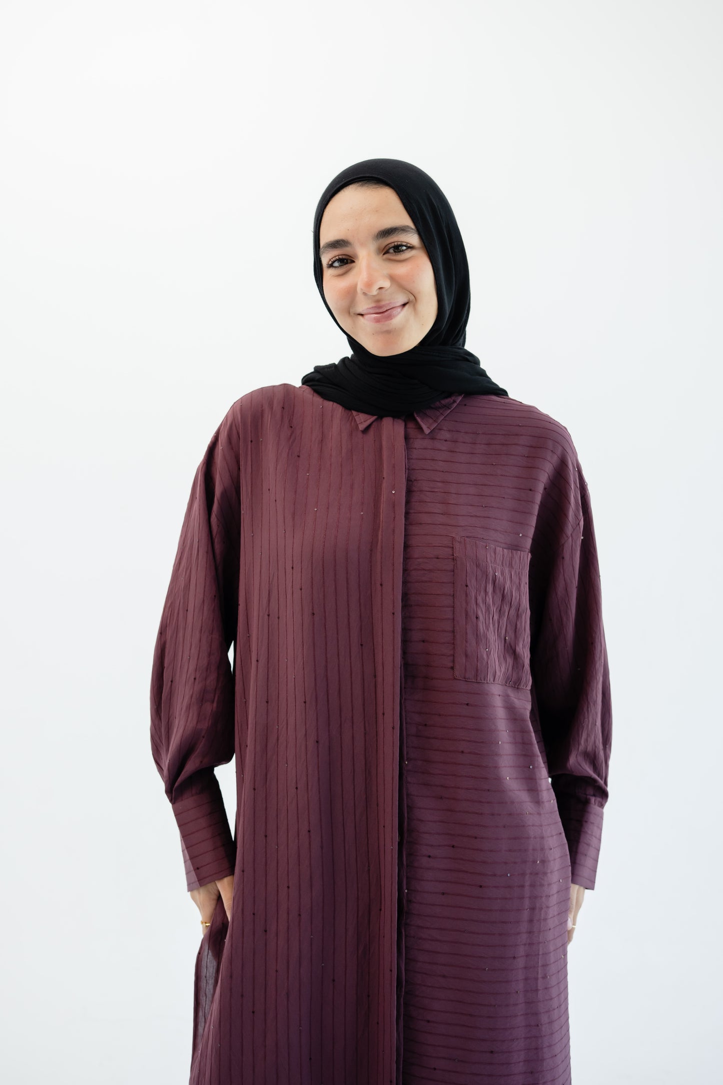 Lustre Lines Long Shirt - Burgundy