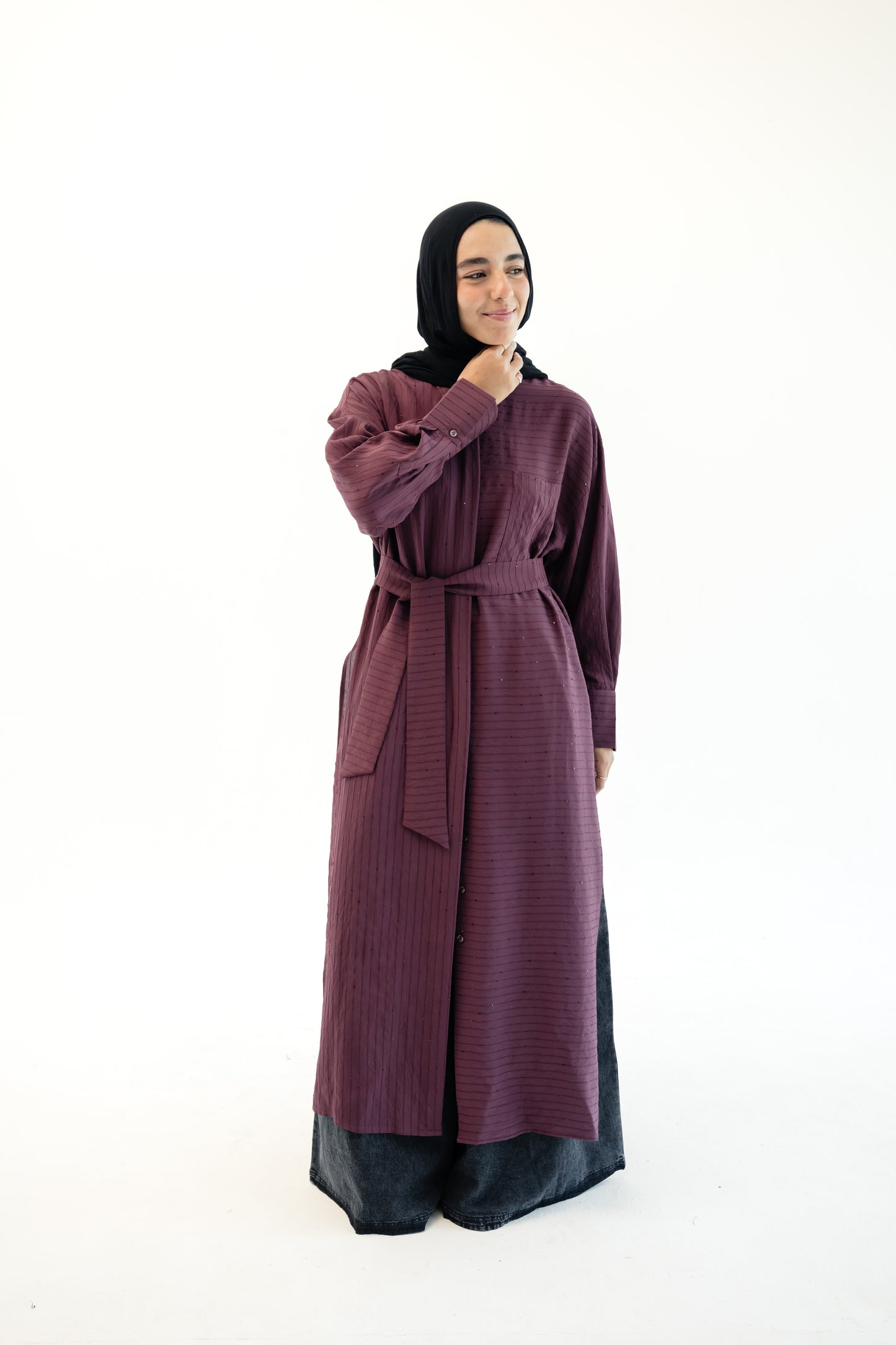 Lustre Lines Long Shirt - Burgundy