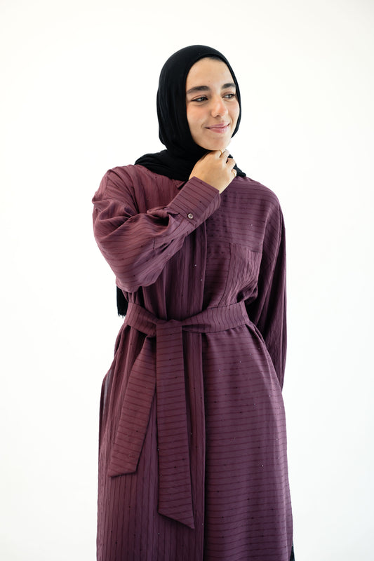 Lustre Lines Long Shirt - Burgundy