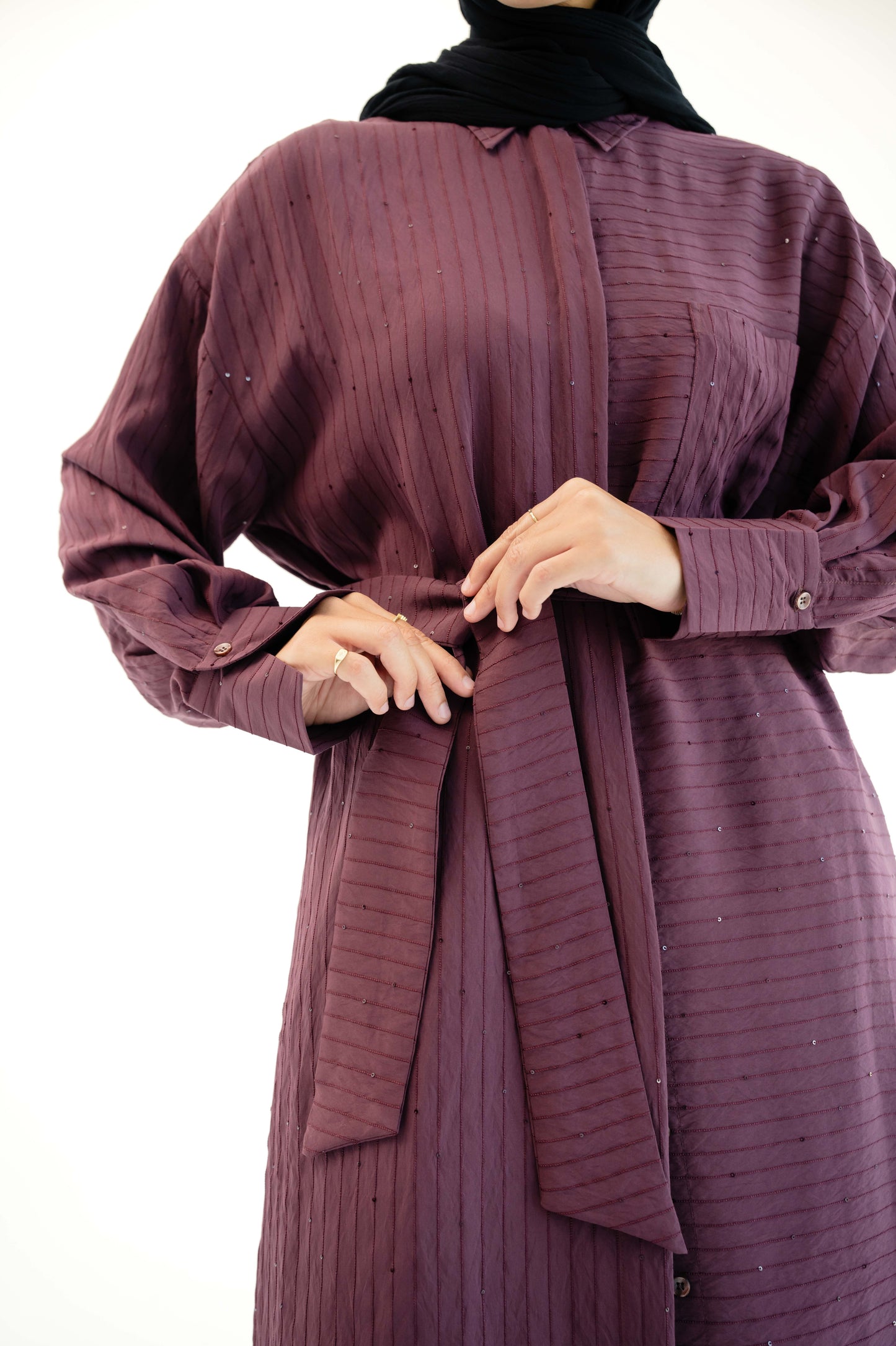 Lustre Lines Long Shirt - Burgundy
