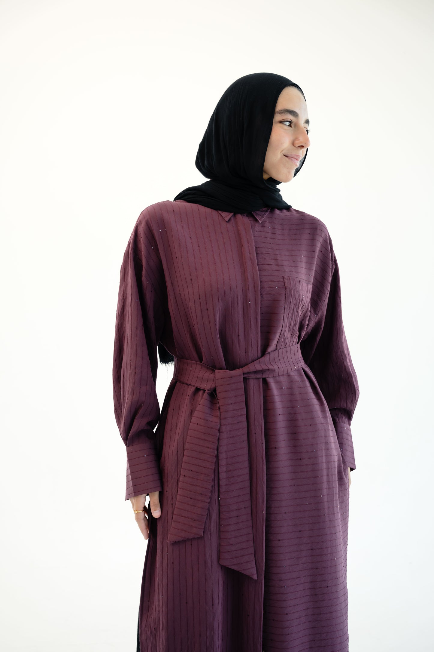 Lustre Lines Long Shirt - Burgundy