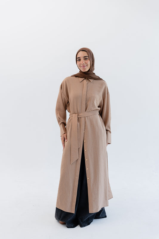 Lustre Lines Long Shirt - Caramel