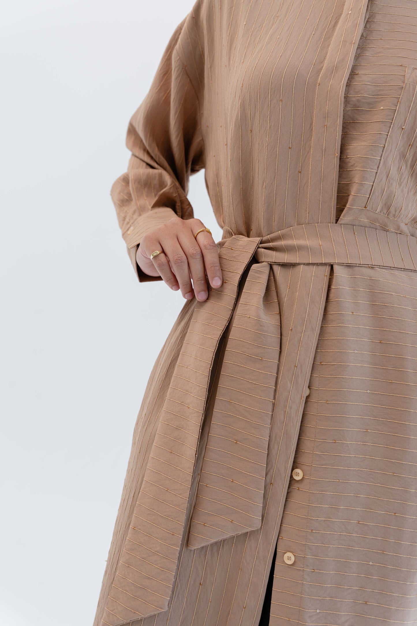 Lustre Lines Long Shirt - Caramel