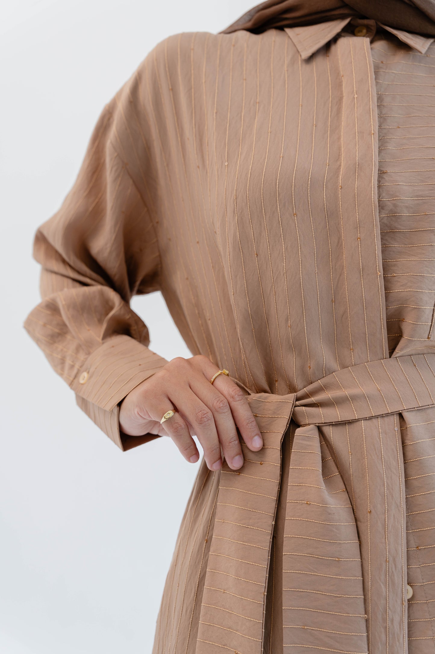 Lustre Lines Long Shirt - Caramel