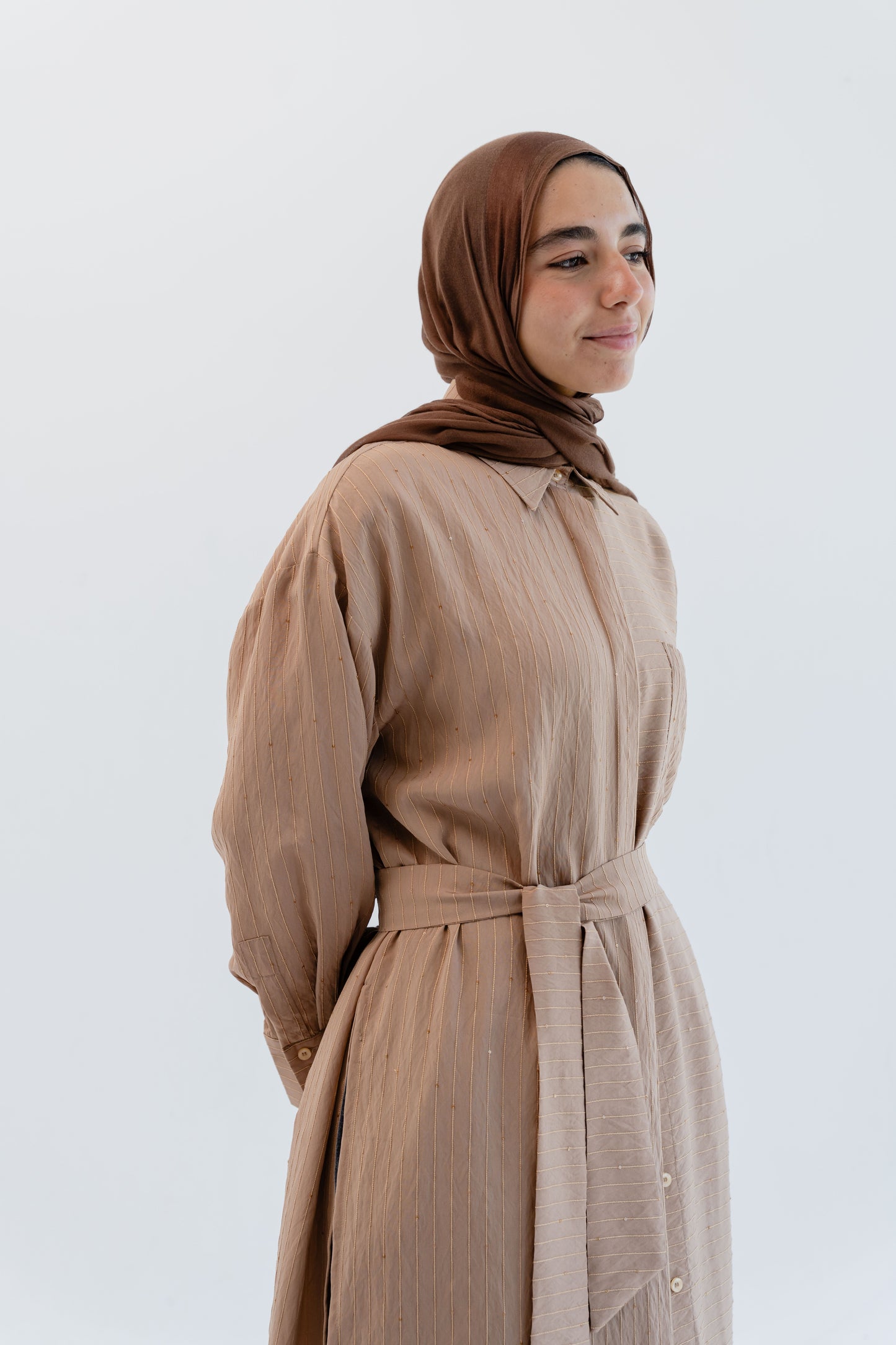 Lustre Lines Long Shirt - Caramel