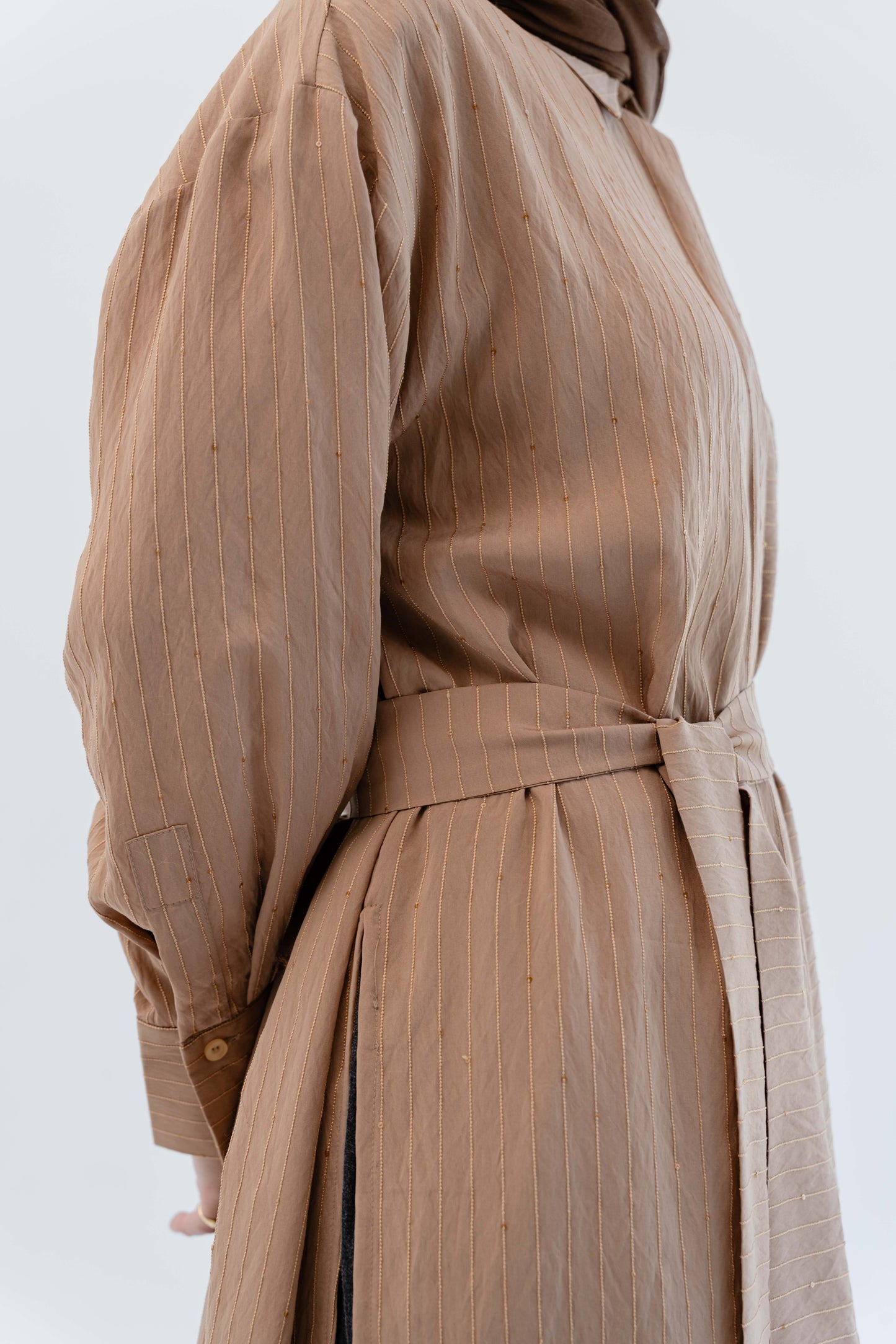 Lustre Lines Long Shirt - Caramel
