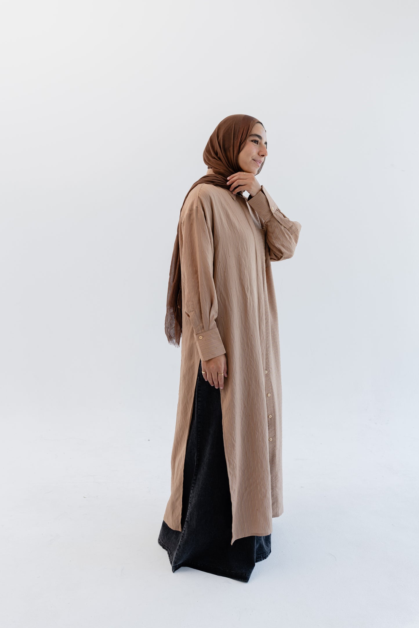 Lustre Lines Long Shirt - Caramel
