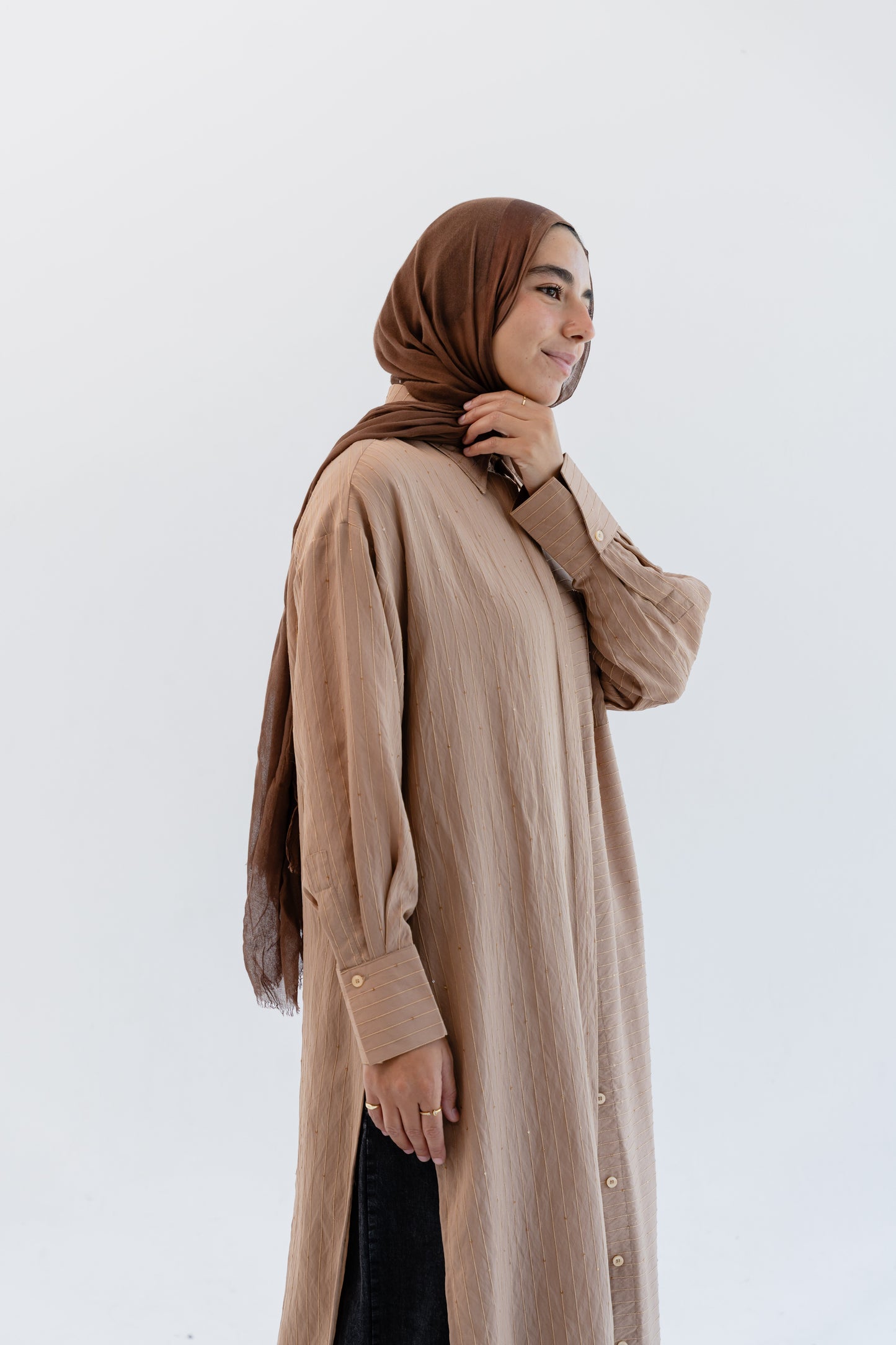 Lustre Lines Long Shirt - Caramel