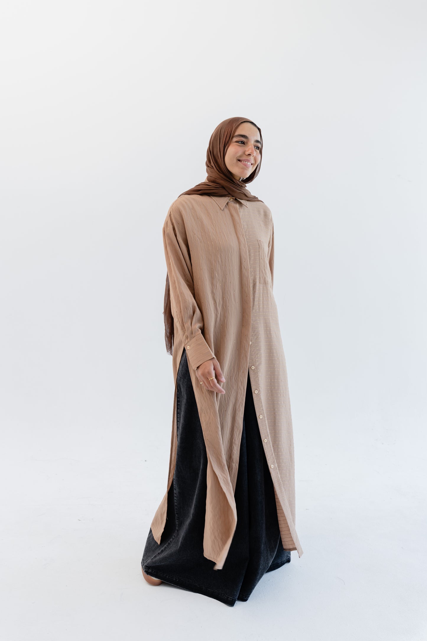 Lustre Lines Long Shirt - Caramel
