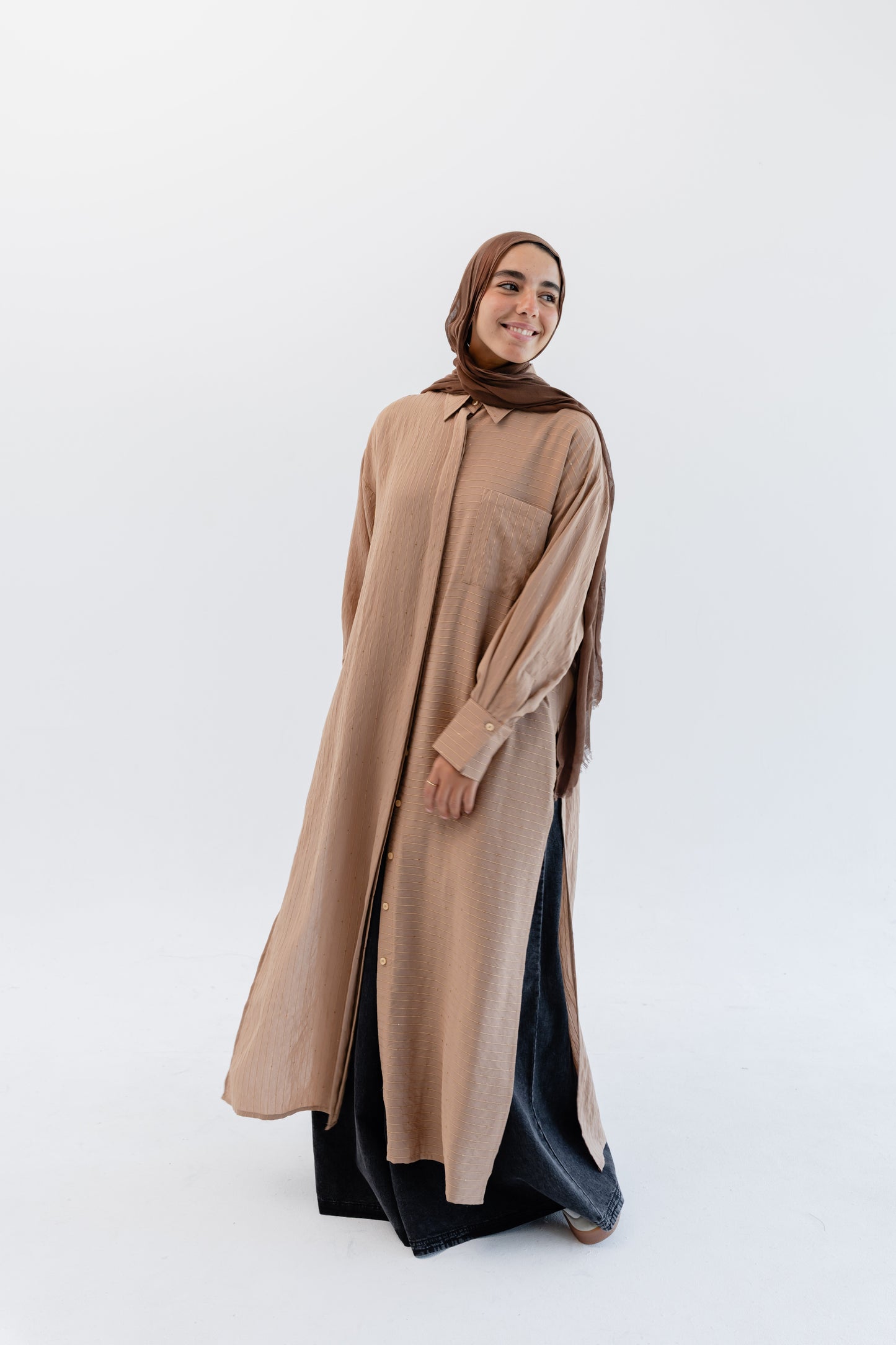 Lustre Lines Long Shirt - Caramel