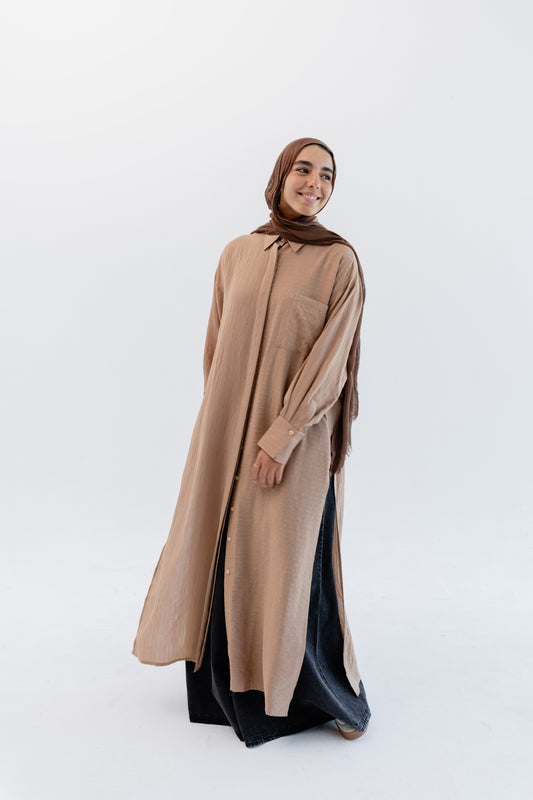 Lustre Lines Long Shirt - Caramel