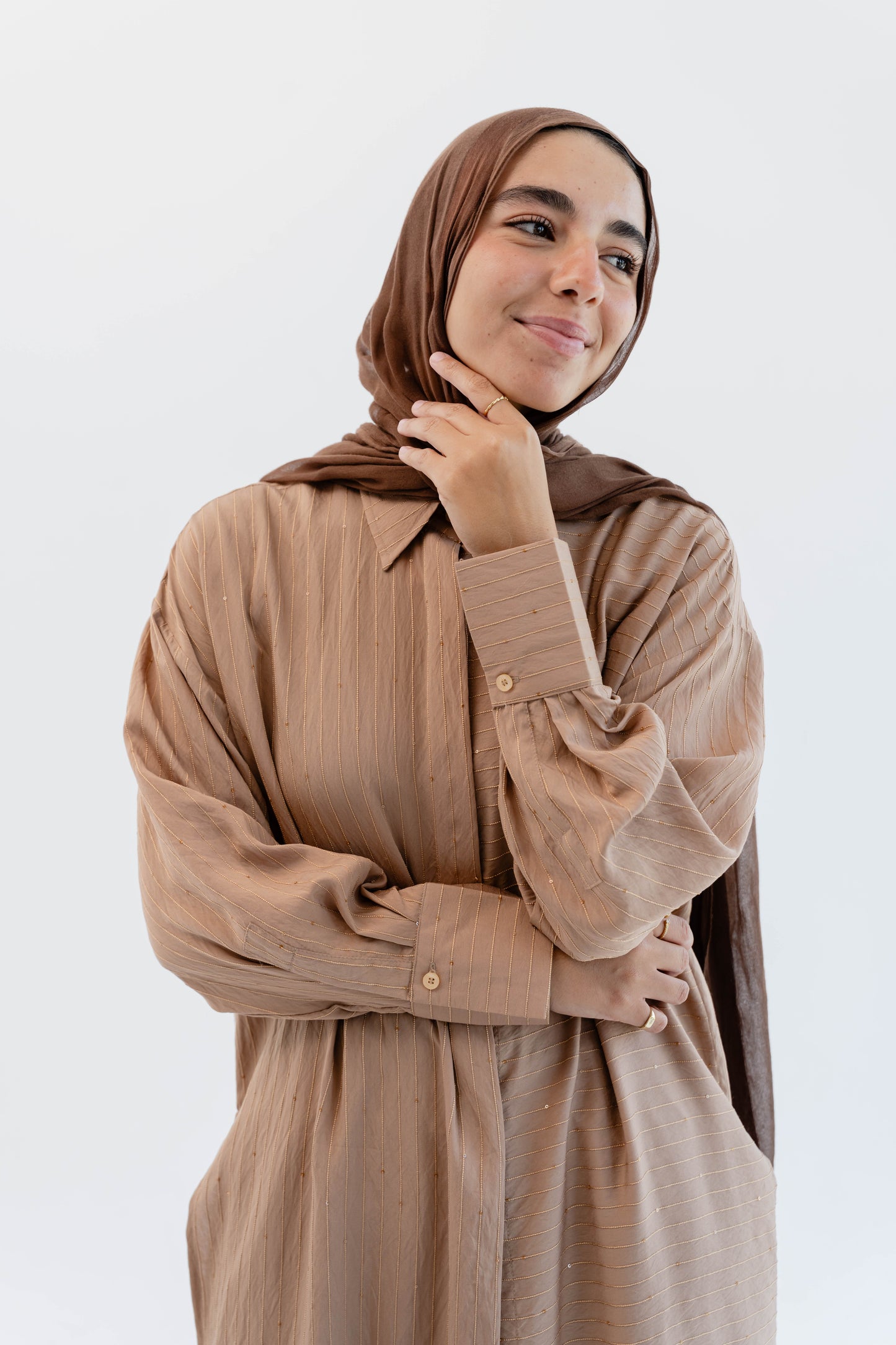 Lustre Lines Long Shirt - Caramel