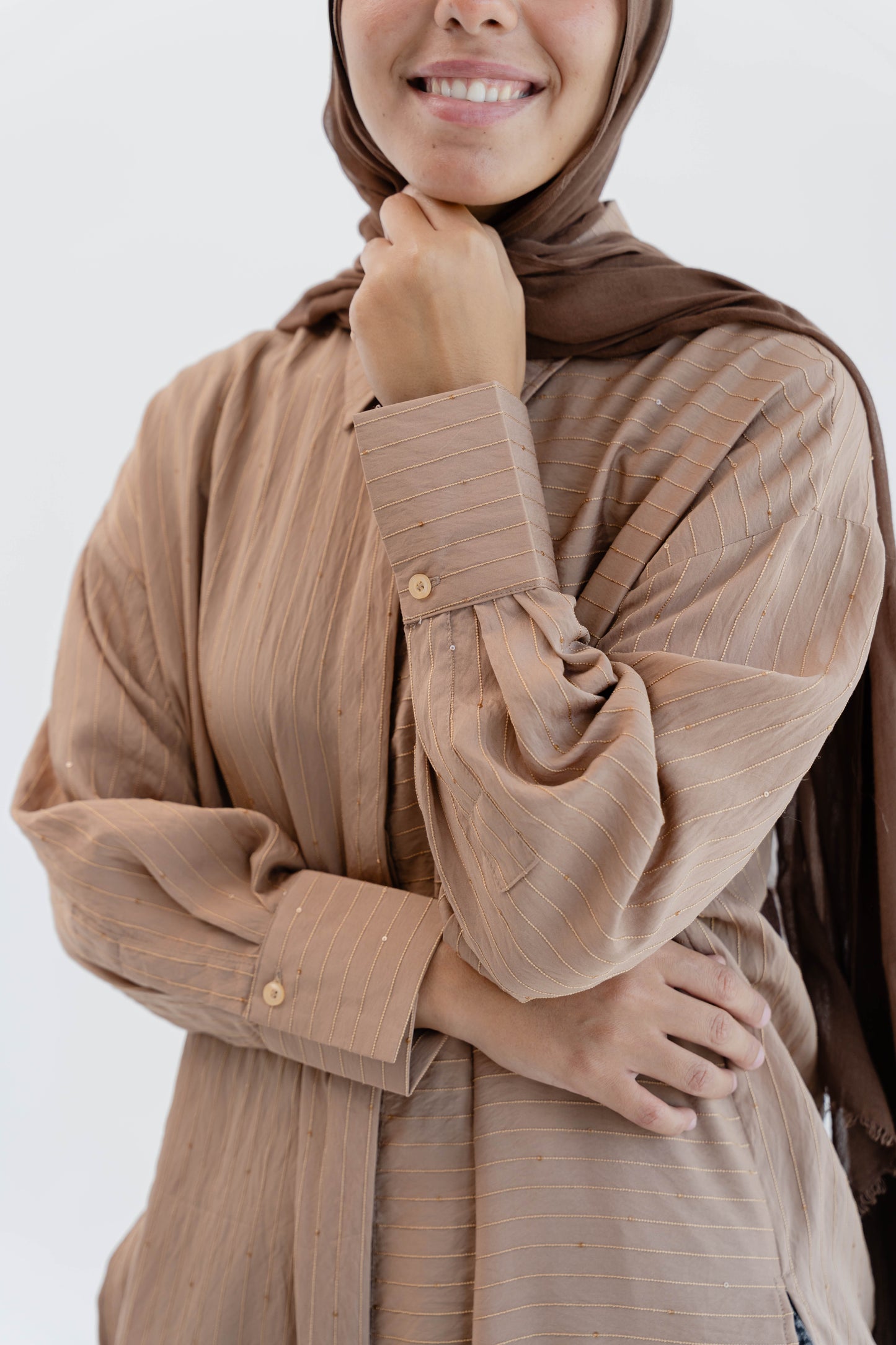 Lustre Lines Long Shirt - Caramel