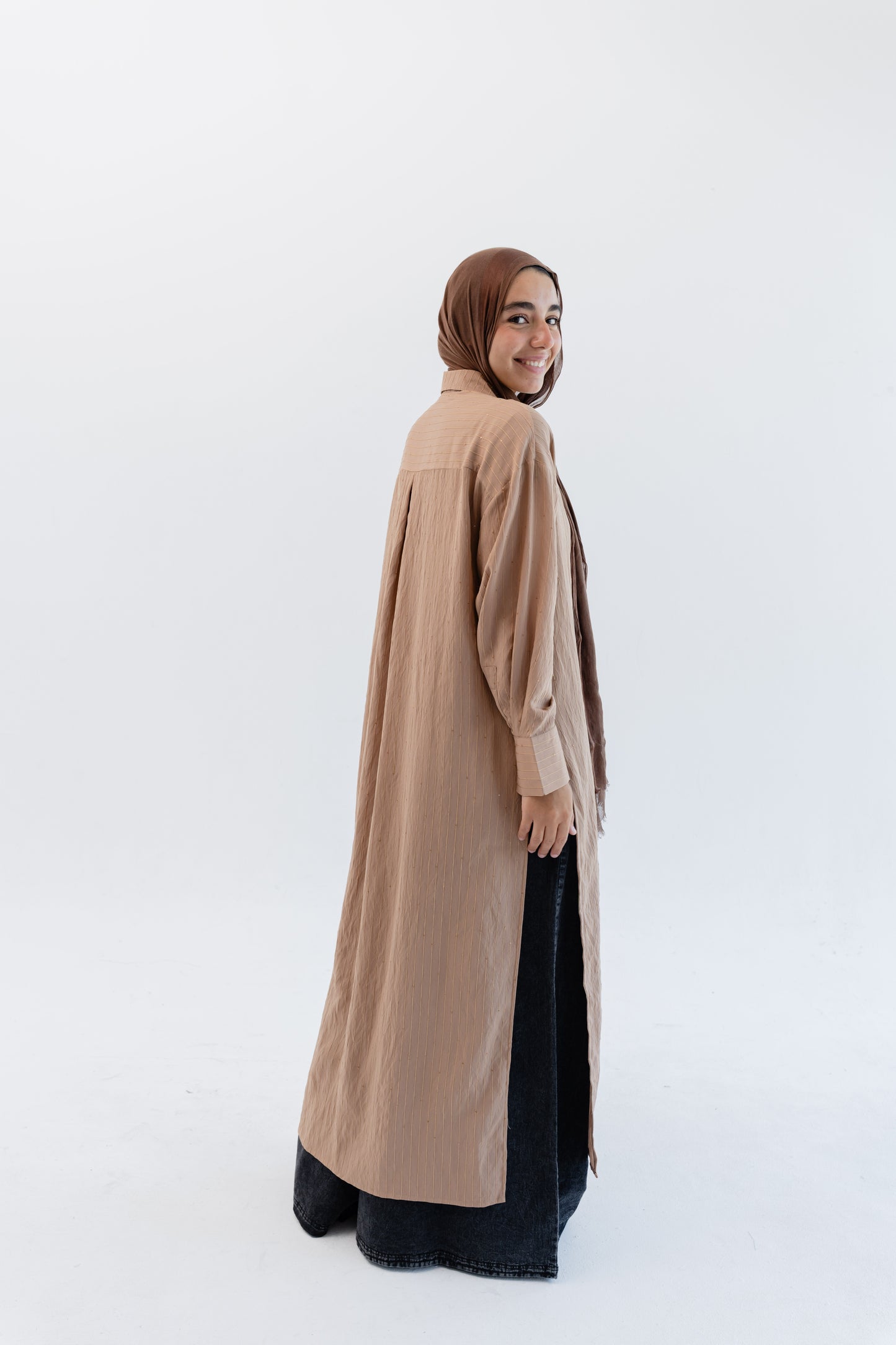 Lustre Lines Long Shirt - Caramel
