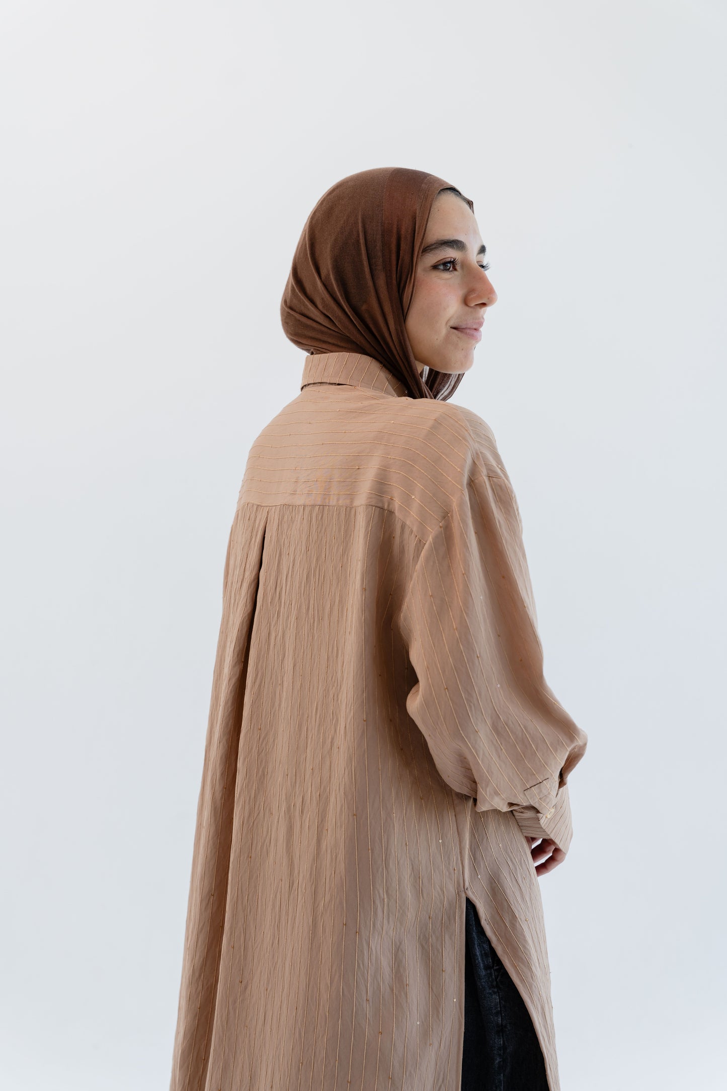 Lustre Lines Long Shirt - Caramel