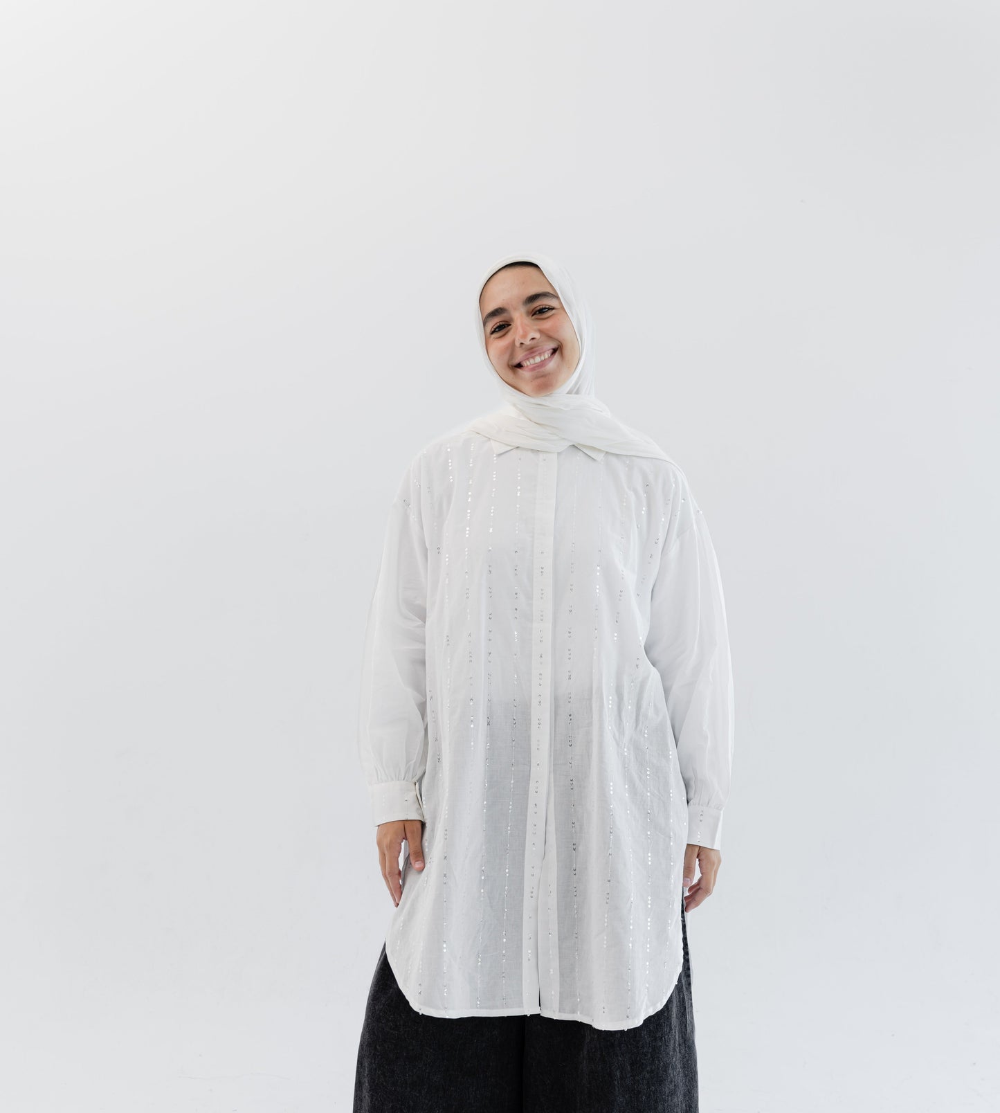Sequin Silhouette Shirt - White