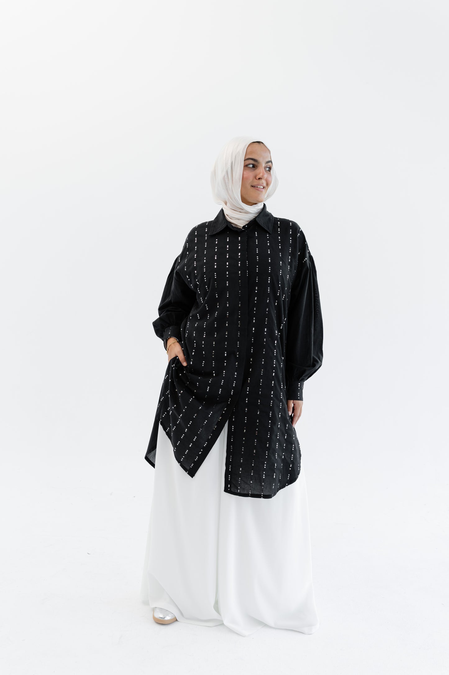 Sequin Silhouette Shirt - Black