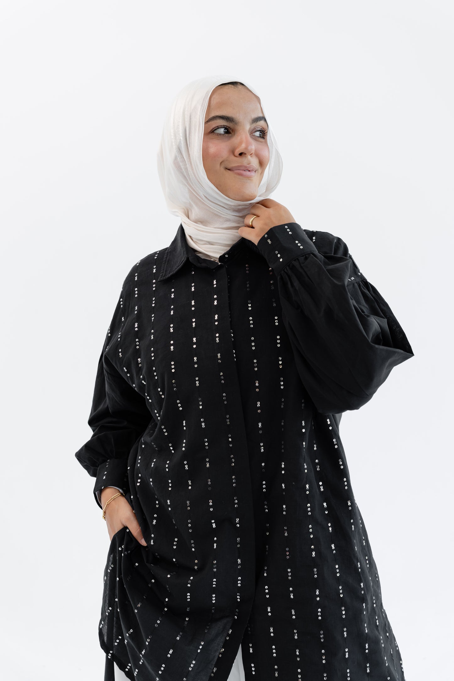 Sequin Silhouette Shirt - Black
