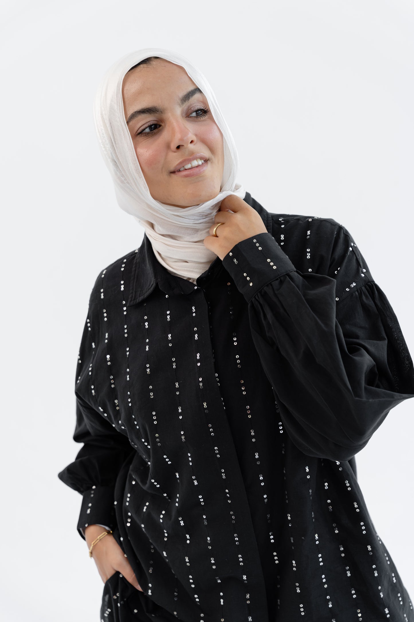 Sequin Silhouette Shirt - Black