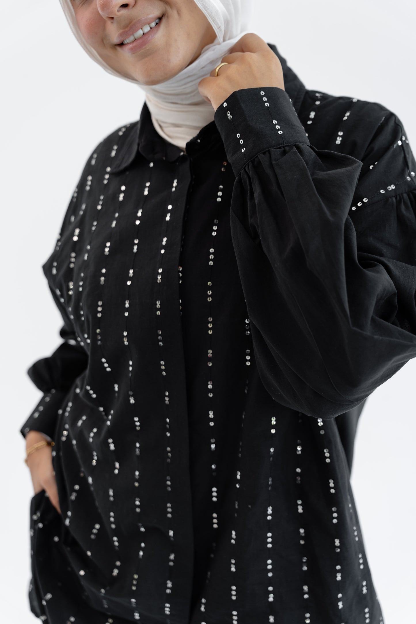 Sequin Silhouette Shirt - Black