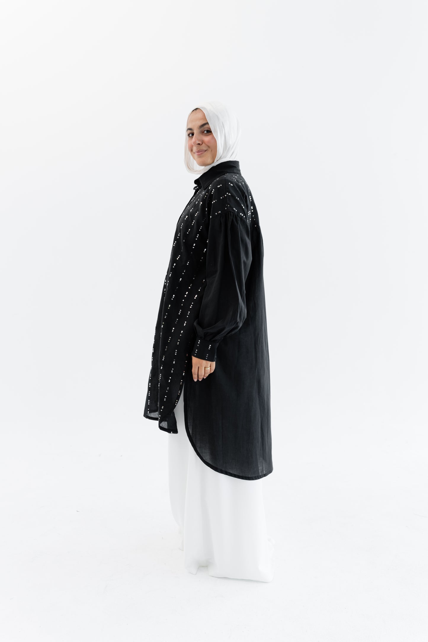 Sequin Silhouette Shirt - Black
