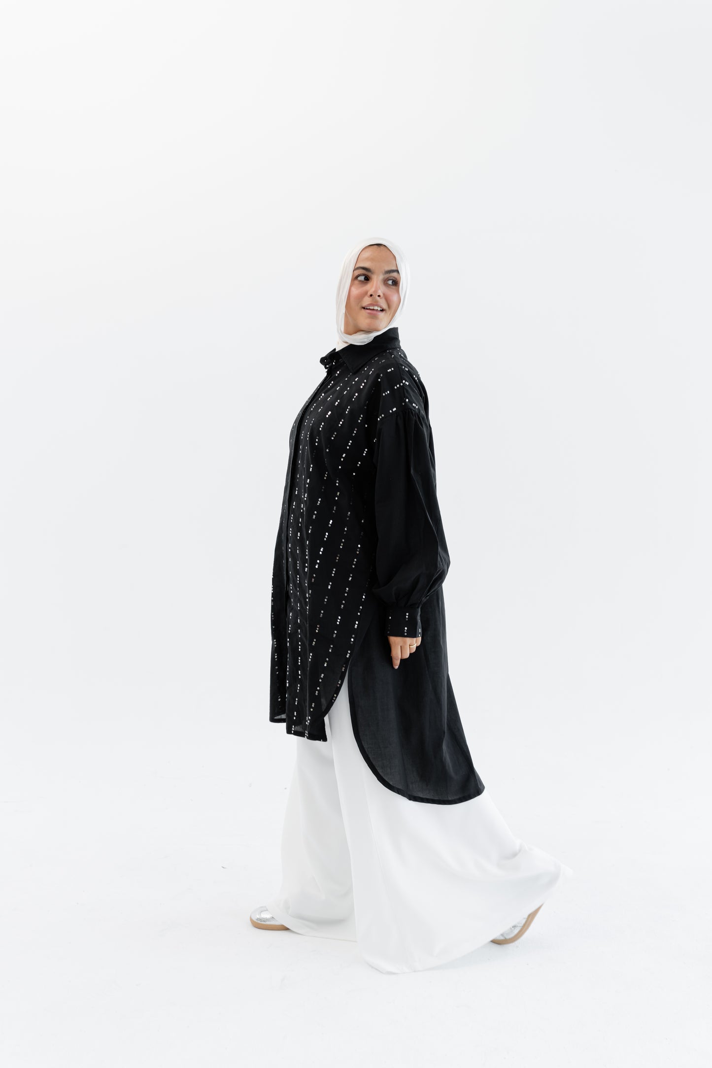 Sequin Silhouette Shirt - Black