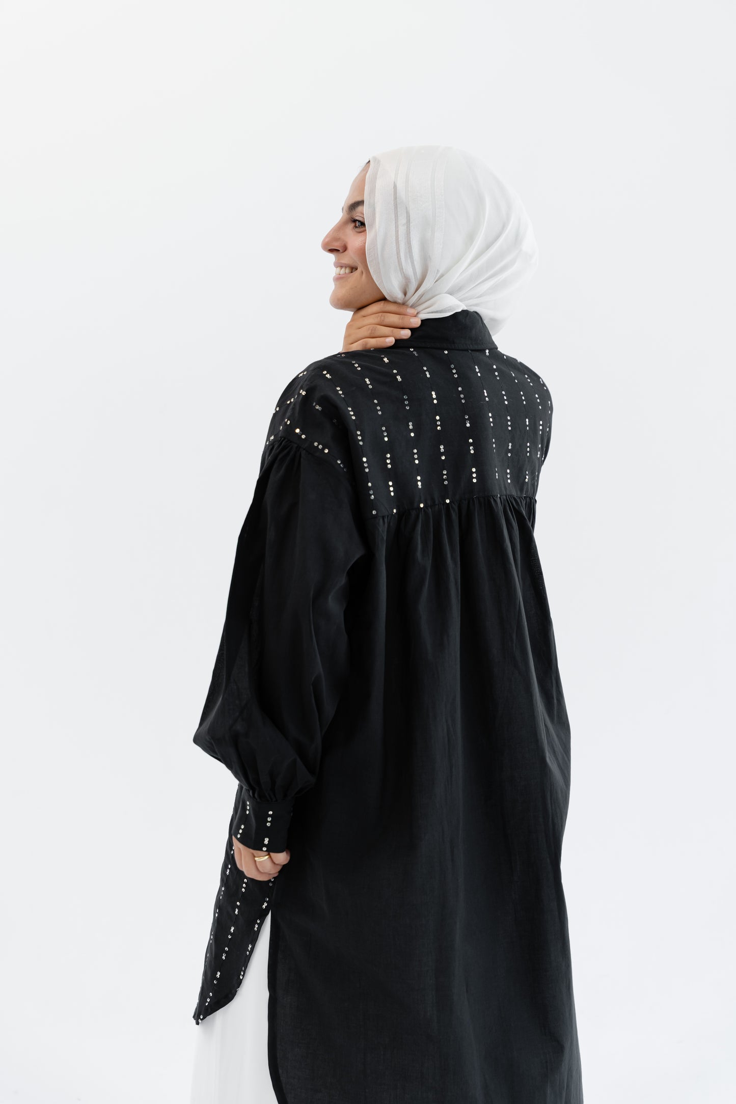 Sequin Silhouette Shirt - Black