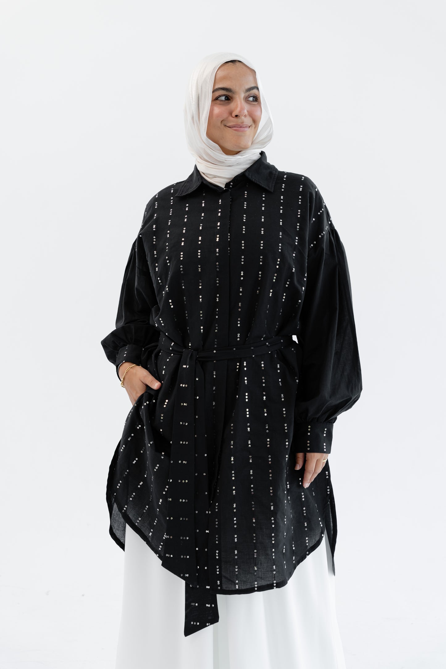 Sequin Silhouette Shirt - Black