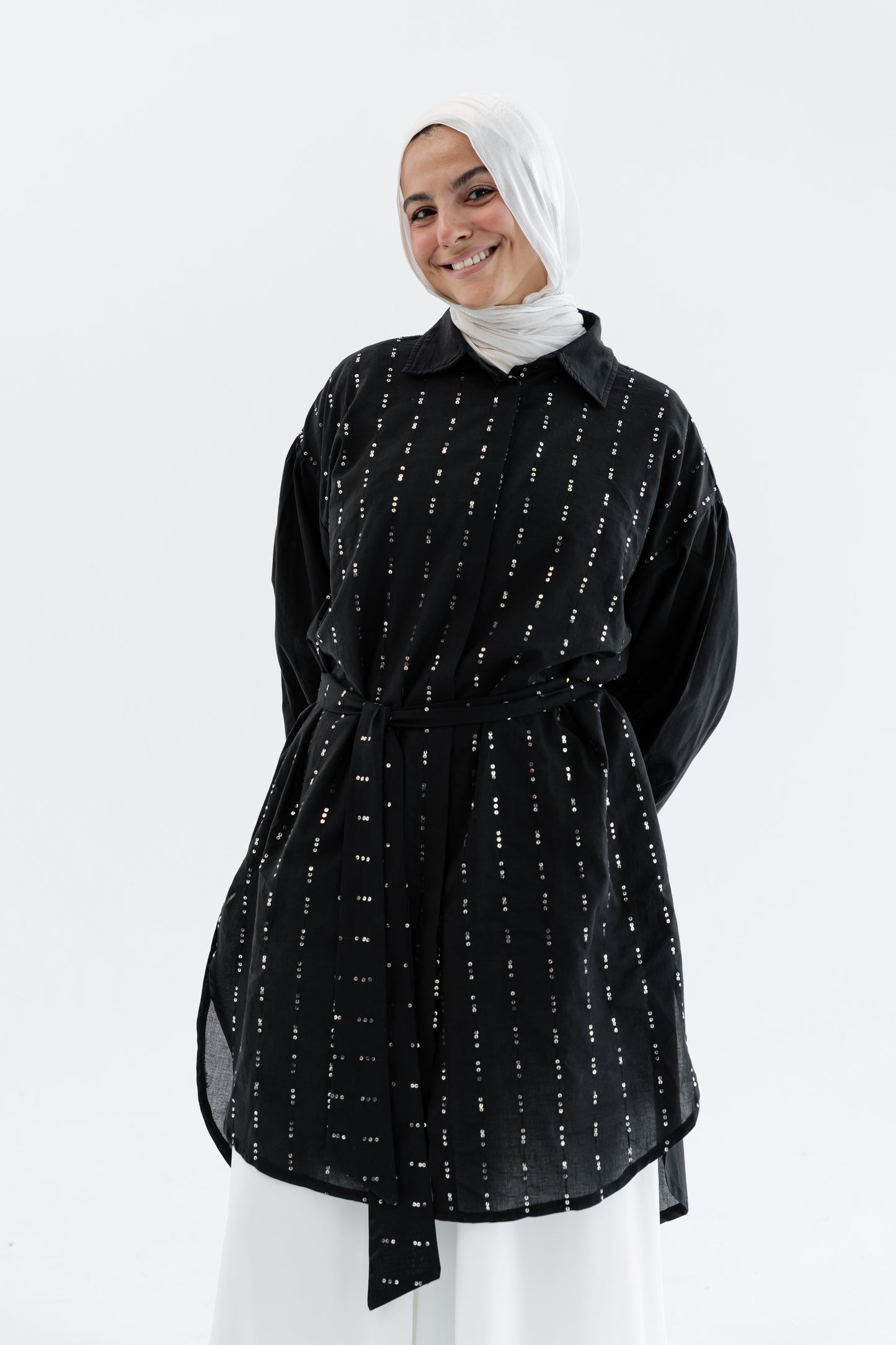 Sequin Silhouette Shirt - Black