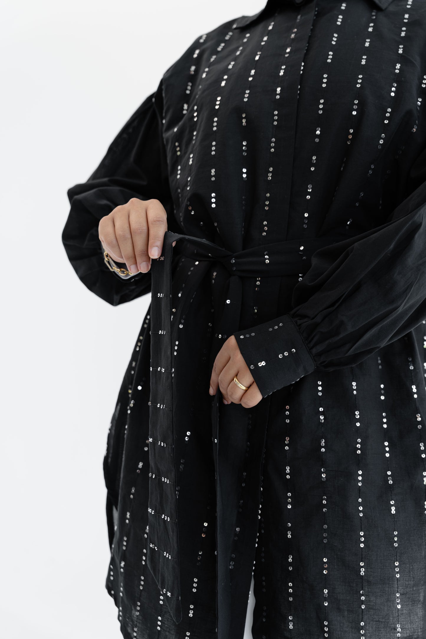 Sequin Silhouette Shirt - Black