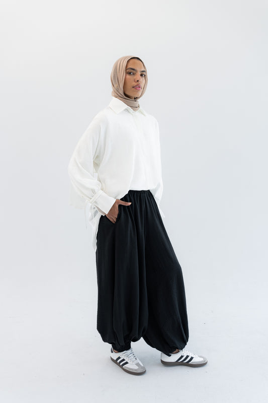 Balloon Linen Pants - Black